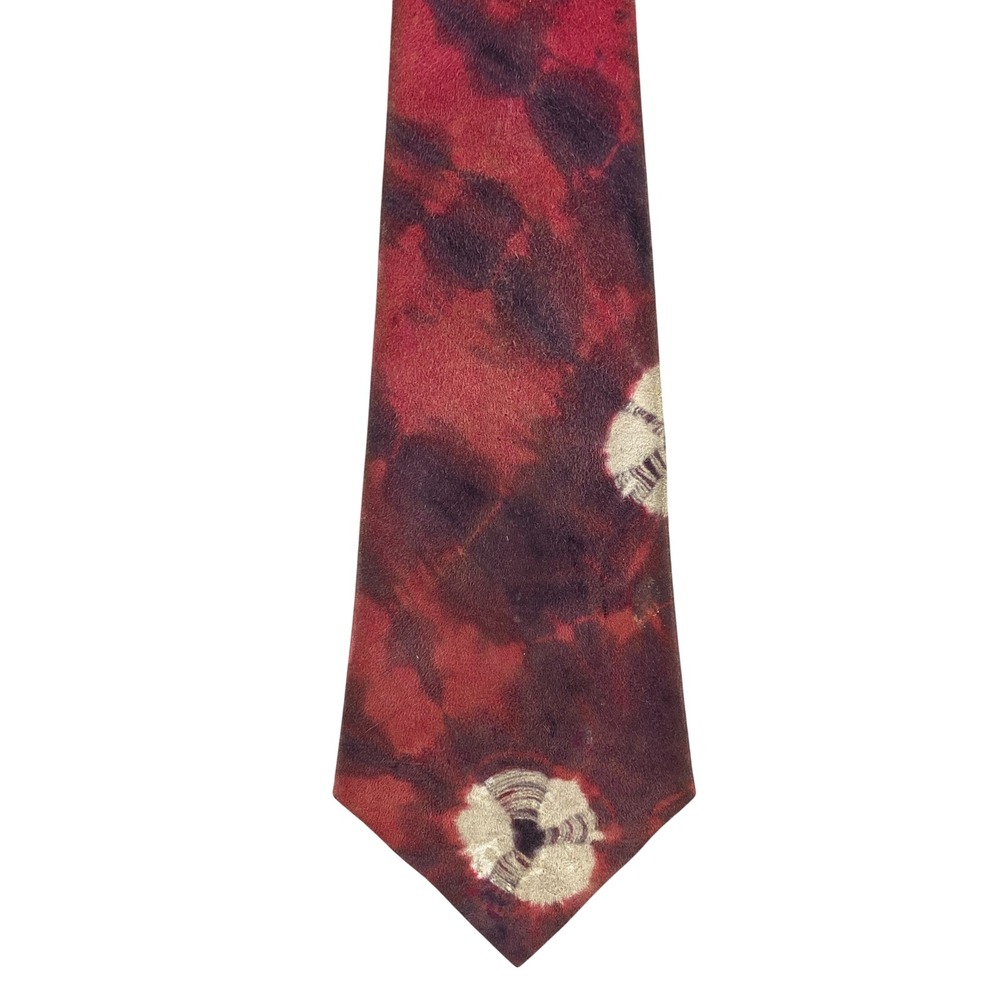 Mens Tie-Dye Necktie Red Burgundy Artistic Modern Suede Texture Abstract 53x3.5
